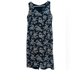 Vintage Sleeveless Navy Floral V-Neck Mini Dress